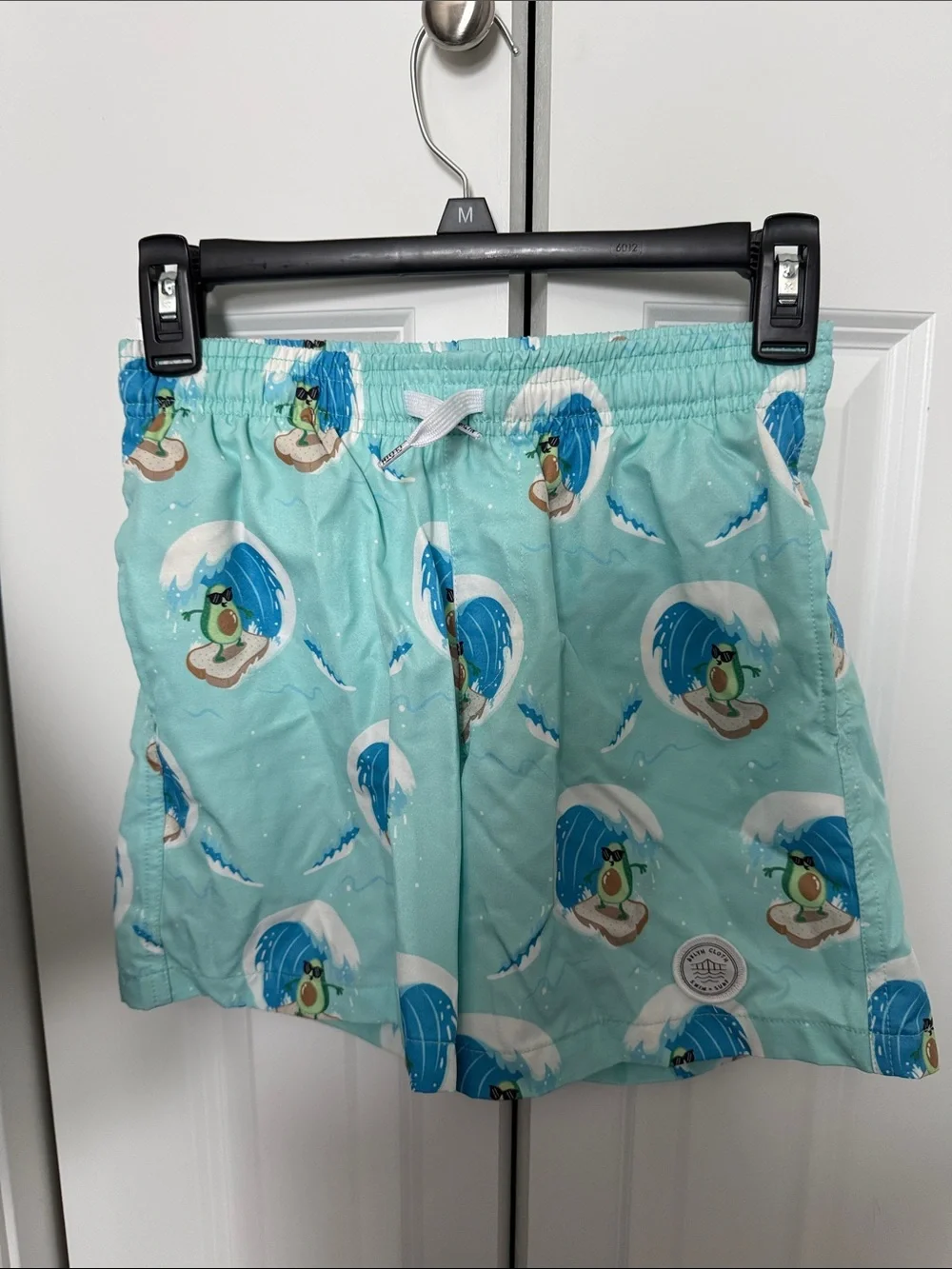 Brooklyn Cloth Mint Green Boys Swim Trunks with Blue Wave & Green Frog Print